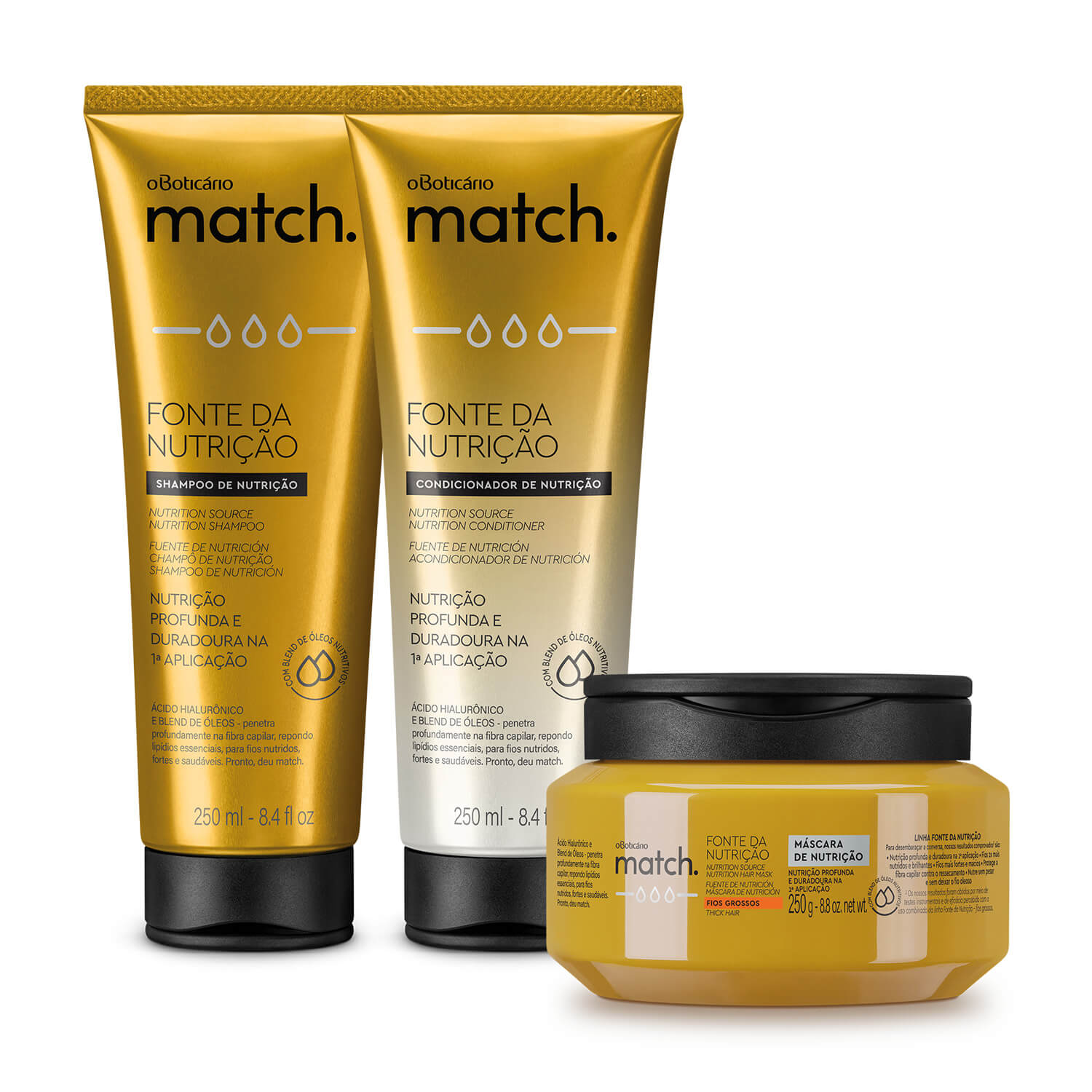 Combo  shampoo + Acondicionador + Mascara capilar de nutrición Match en Oboticário Colombia