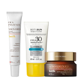 Combo Botik mascara facial nocturna + Crema reparadora cica pantenol acido glicólico + Protector solar Fps 30 en Oboticário Colombia