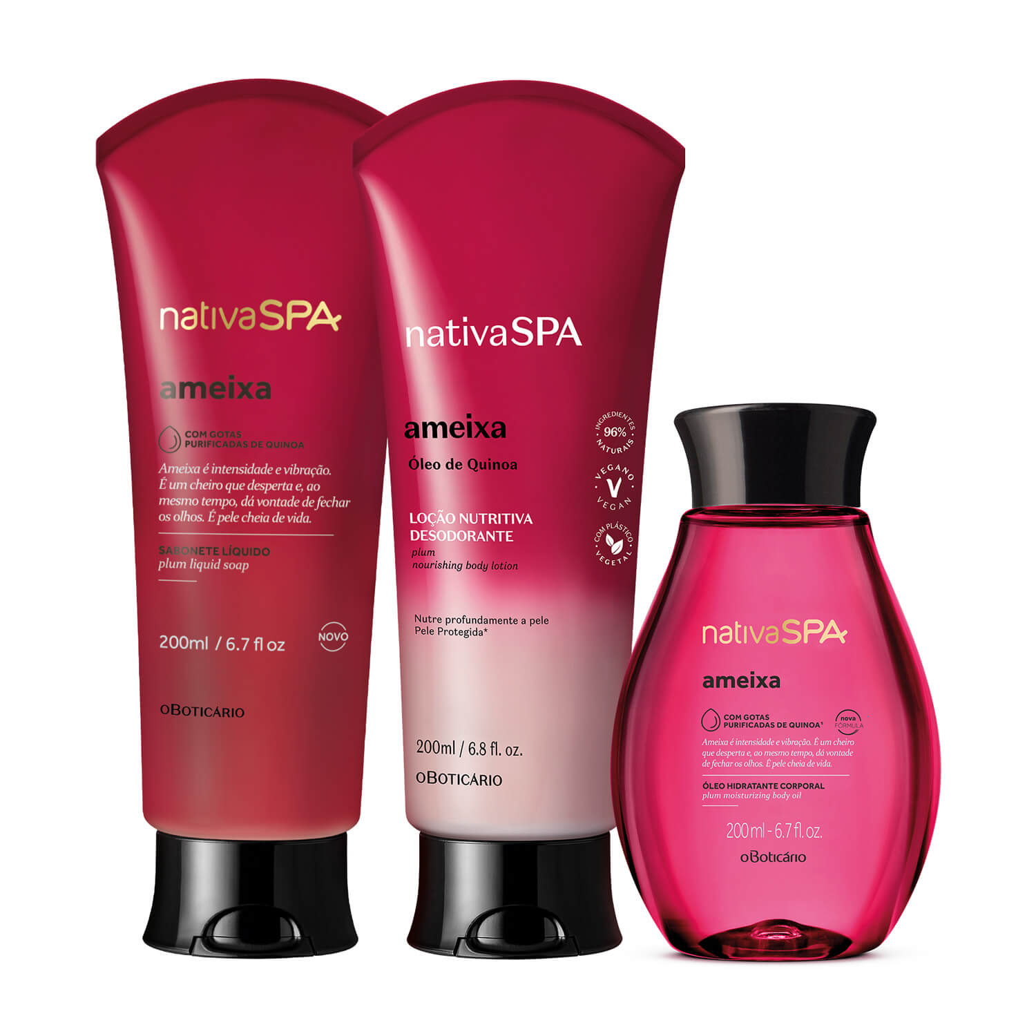 Combo NSPA Ameixa:Jabon liquido corporal 200 ml + Locion Hidratante 200 ml + Oleo 200 ml en Oboticário Colombia