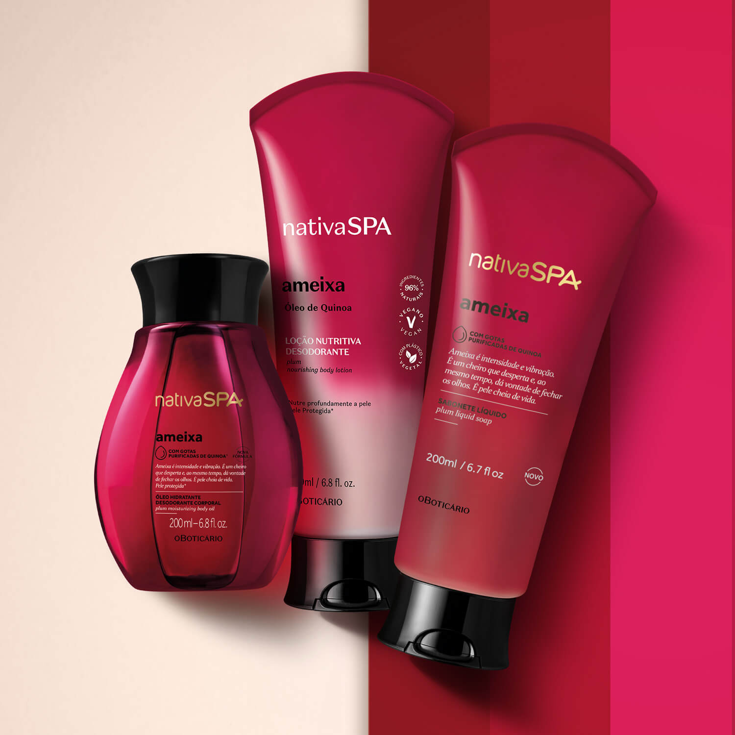 Combo NSPA Ameixa:Jabon liquido corporal 200 ml + Locion Hidratante 200 ml + Oleo 200 ml en Oboticário Colombia