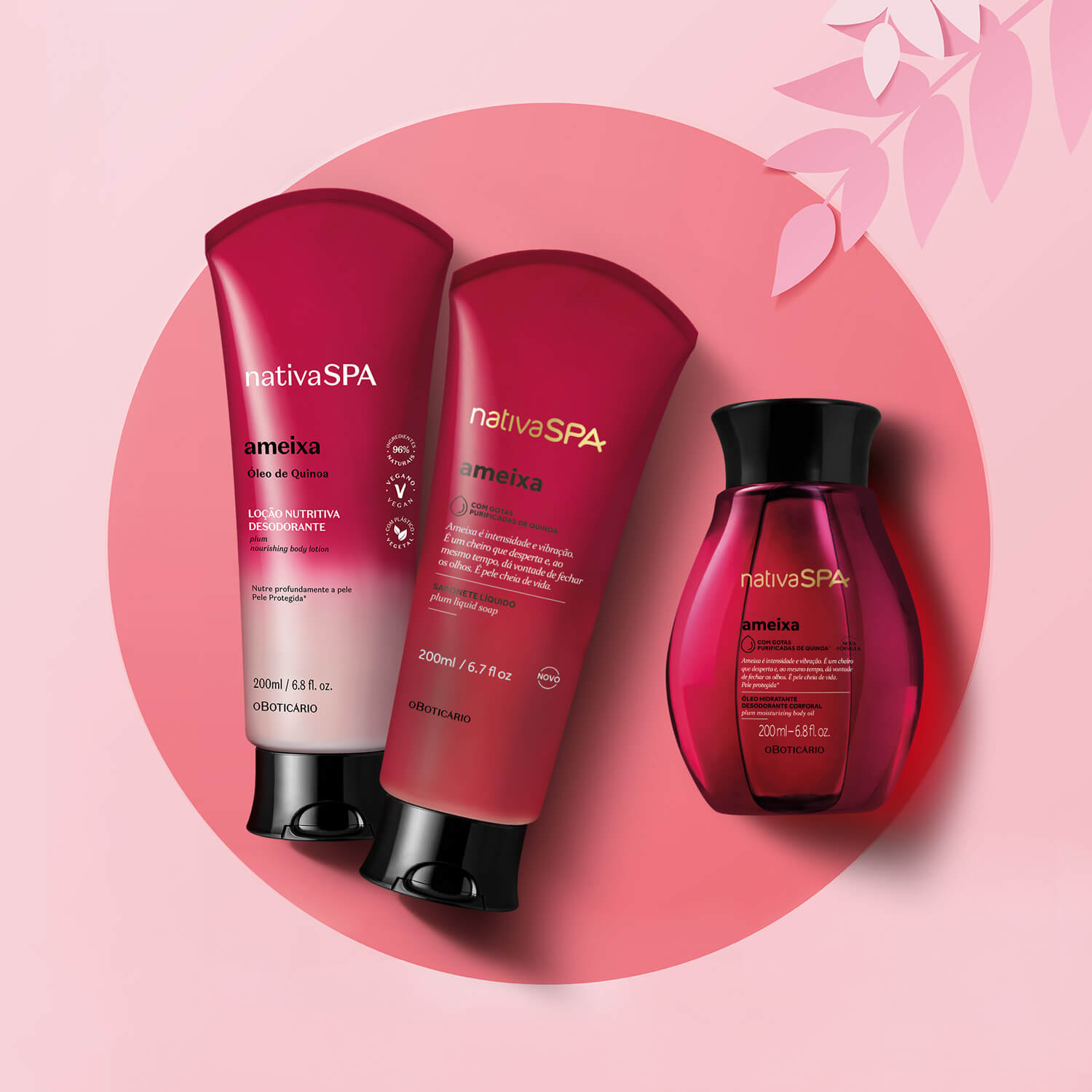 Combo NSPA Ameixa:Jabon liquido corporal 200 ml + Locion Hidratante 200 ml + Oleo 200 ml en Oboticário Colombia