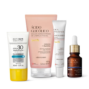 Combo Botik: serum facial retinol 15 ml +crema multireparadora cica pantenol 30 ml + gel limpieza vitamina b5 + protector solar fps 30 en Oboticário Colombia