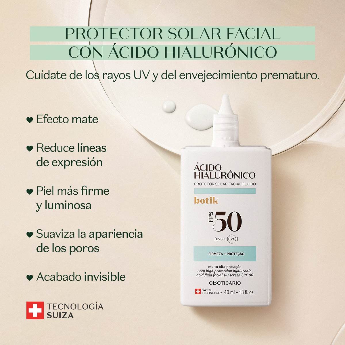 compra PROTECTOR SOLAR FACIAL FPS 80 ACIDO HIALURONICO 40ml BOTIK