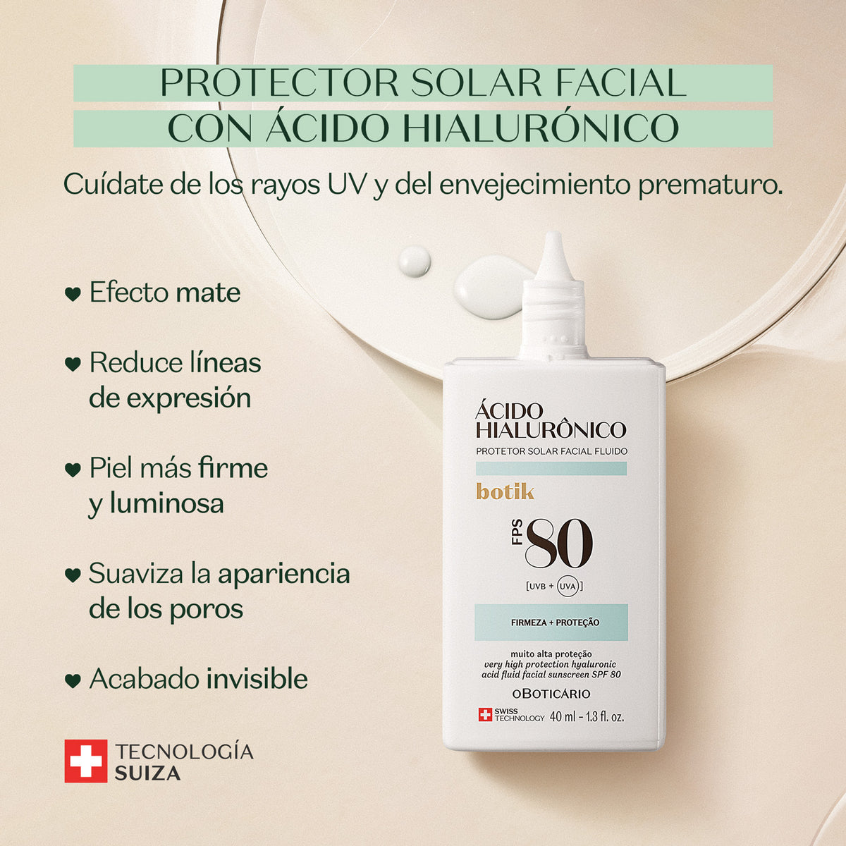 compra PROTECTOR SOLAR FACIAL FPS 80 ACIDO HIALURONICO 40ml BOTIK