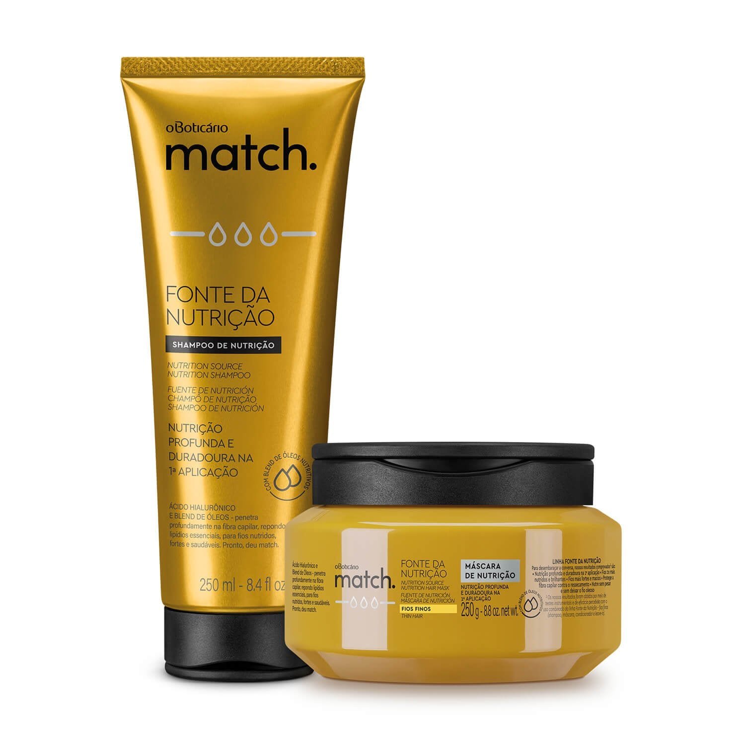 Combo Match Shampoo + Mascara capilar fuente de nutrición cabellos finos en Oboticário Colombia